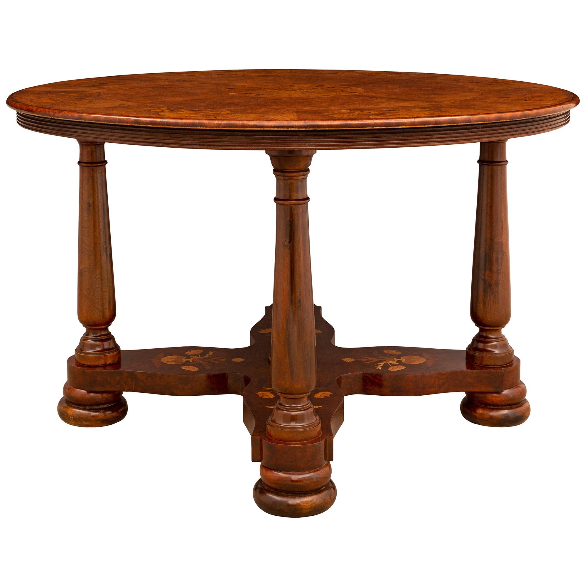 Elm Italian 19th Century Circular Inlaid Center Table For Sale