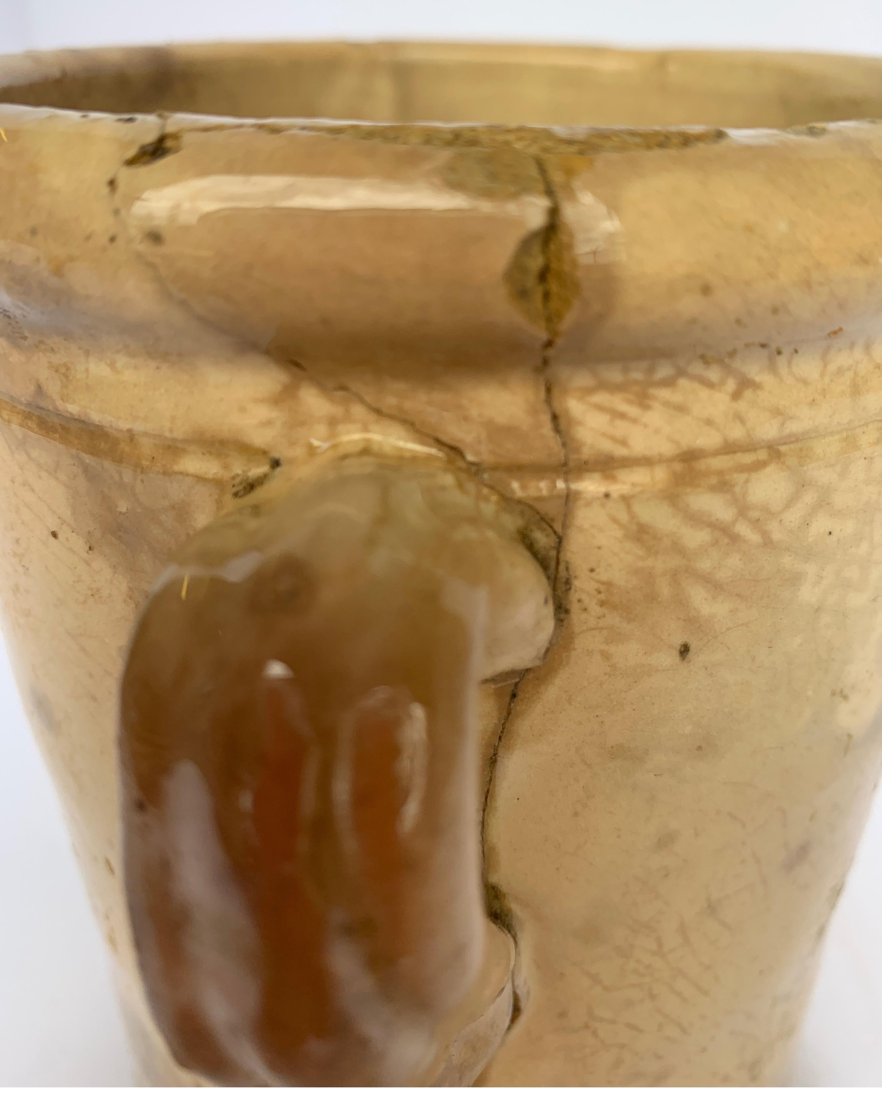 Ceramic Italian 19th Century Confit Cream Jar with Double Handles