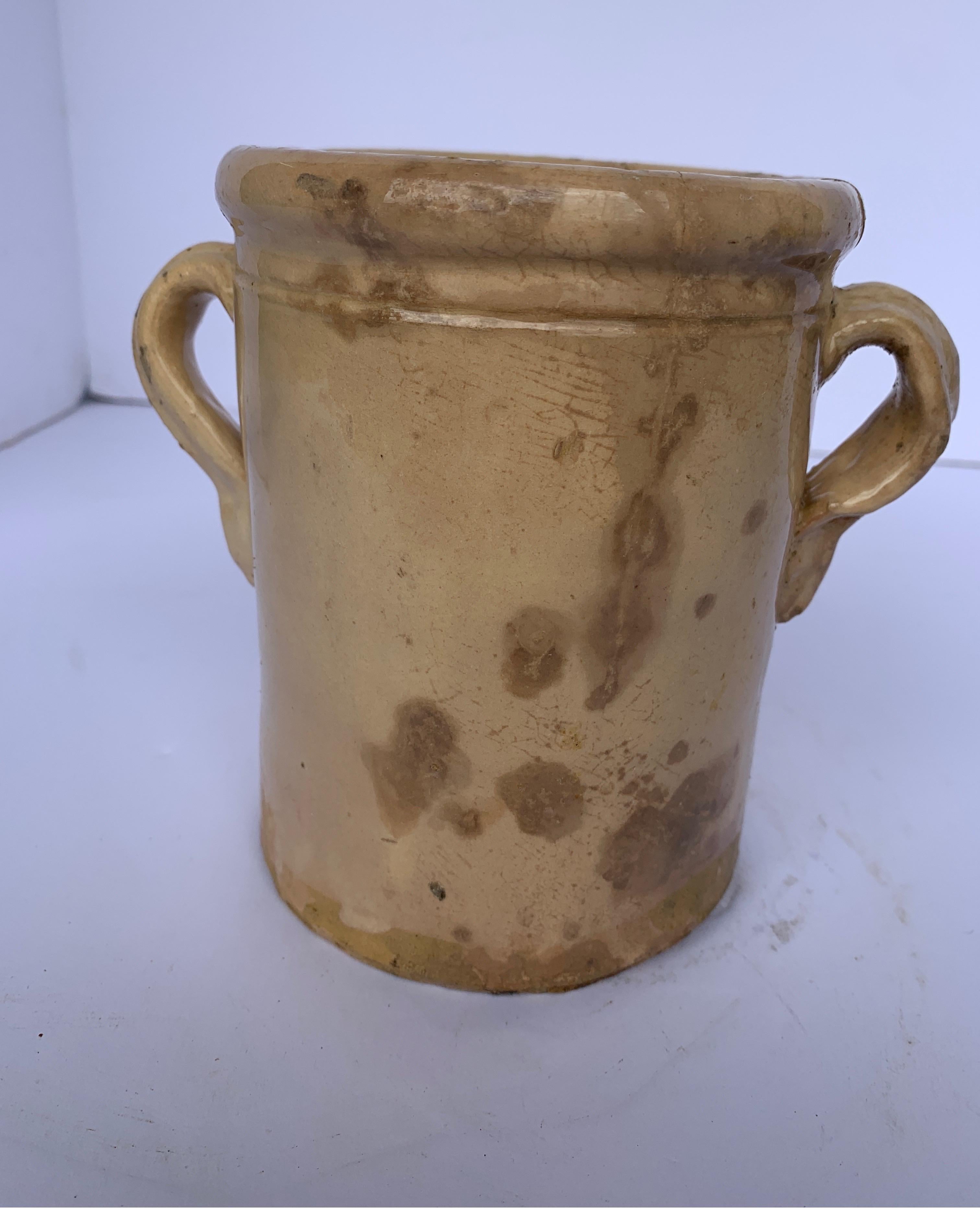Italian 19th Century Confit Cream Jar with Double Handles 1