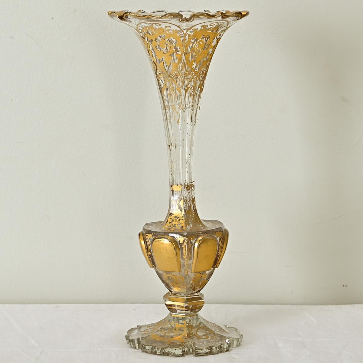 Italienische Kristallvase und vergoldete Vase aus dem 19. im Zustand „Gut“ im Angebot in Baton Rouge, LA