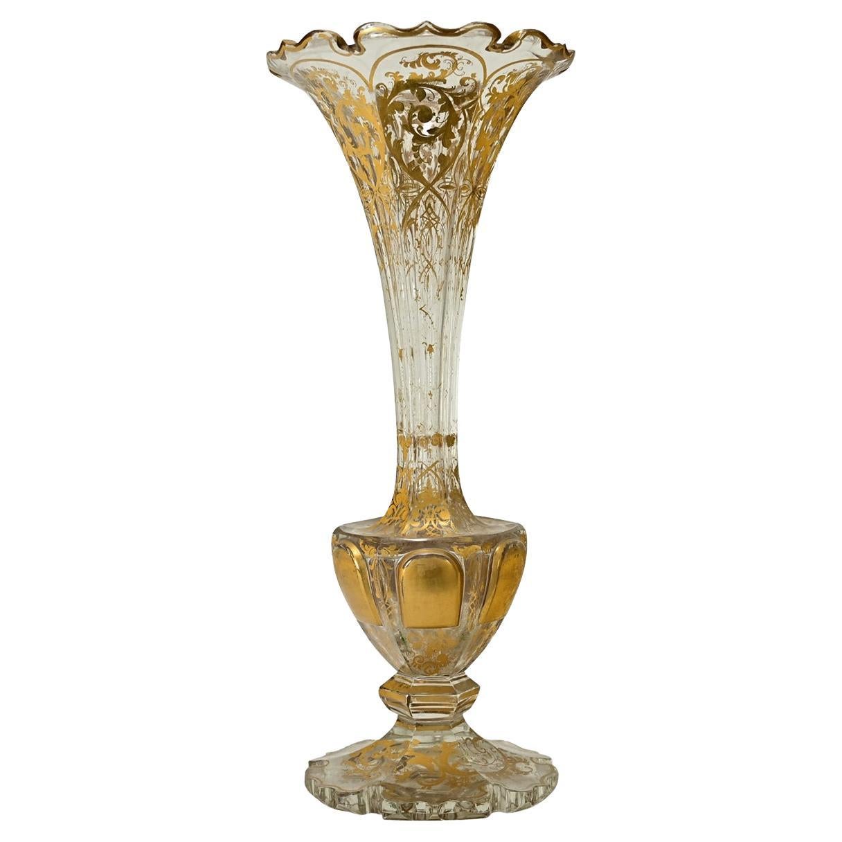 Italienische Kristallvase und vergoldete Vase aus dem 19. im Angebot