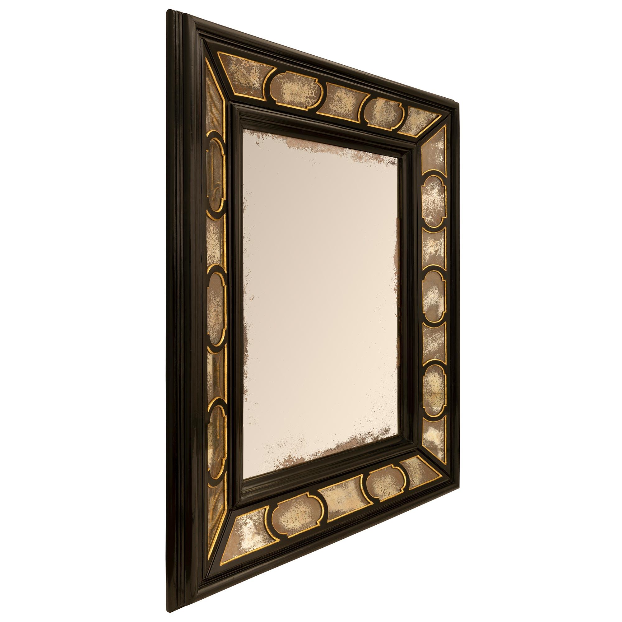 Italian, 19th Century, Ebonized Fruitwood and Giltwood Double Framed Mirror In Good Condition For Sale In West Palm Beach, FL