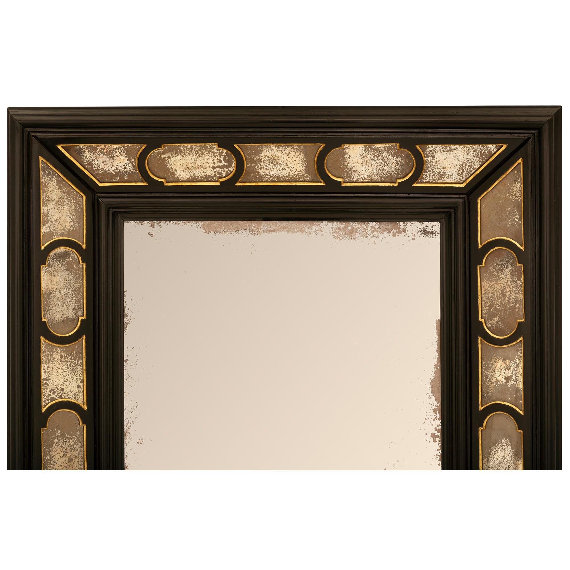 Italian, 19th Century, Ebonized Fruitwood and Giltwood Double Framed Mirror For Sale 1