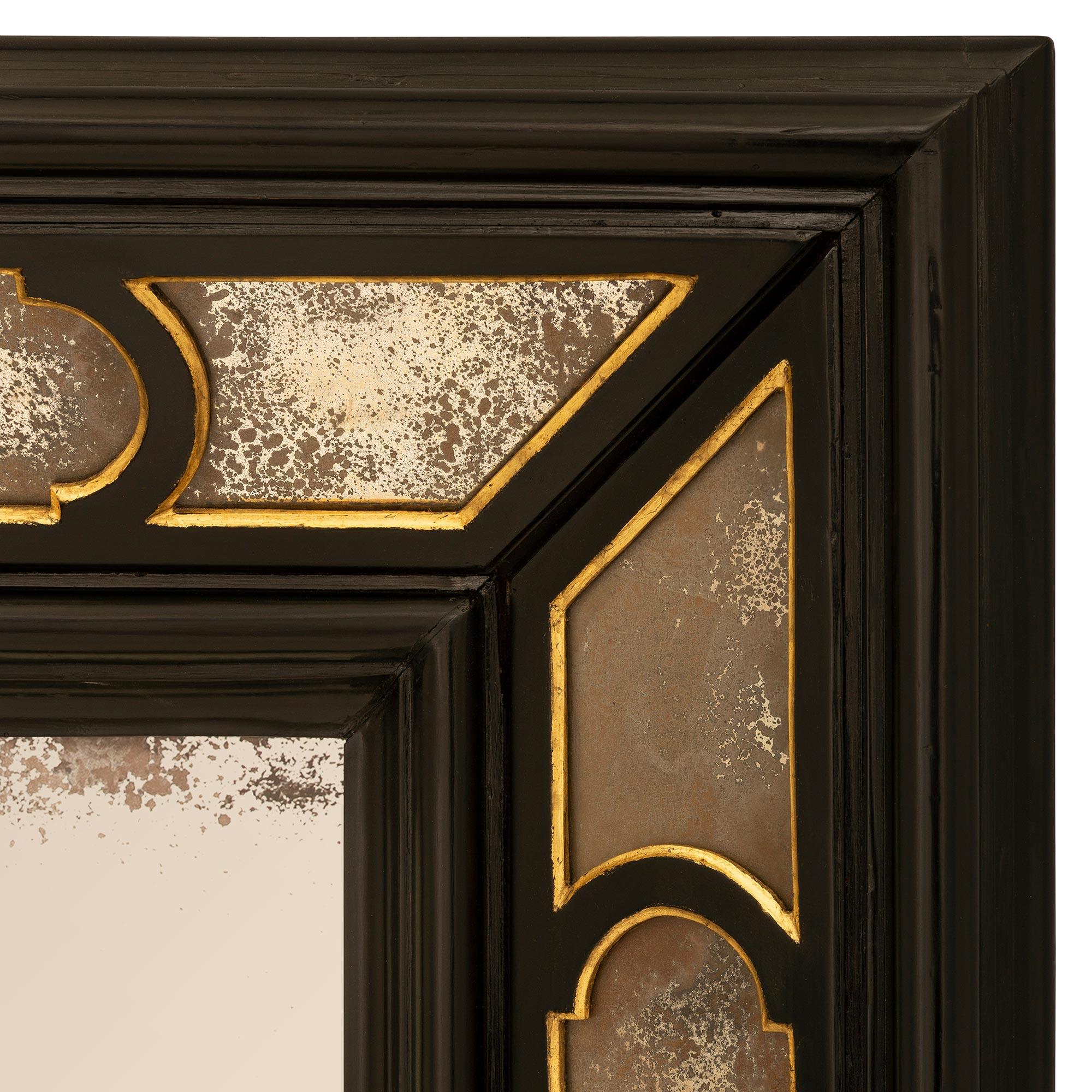 Italian, 19th Century, Ebonized Fruitwood and Giltwood Double Framed Mirror For Sale 2