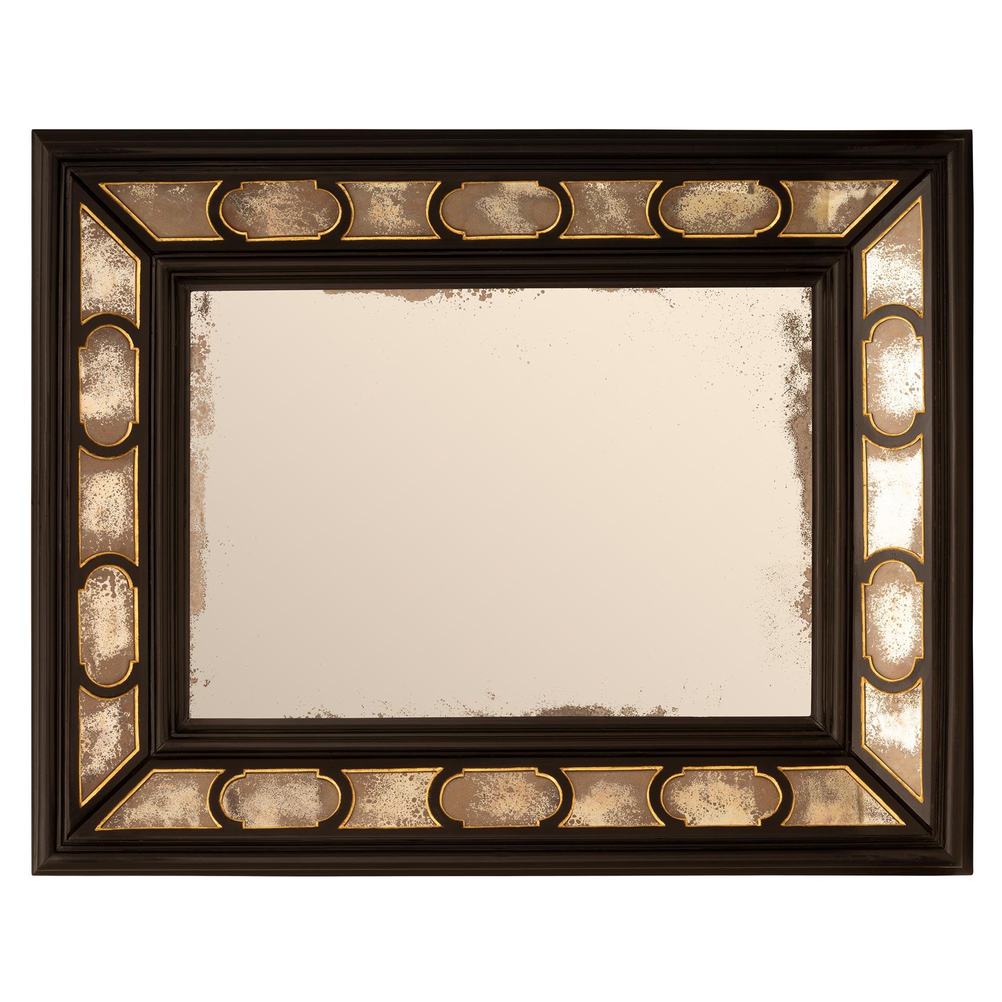 Italian, 19th Century, Ebonized Fruitwood and Giltwood Double Framed Mirror For Sale 5