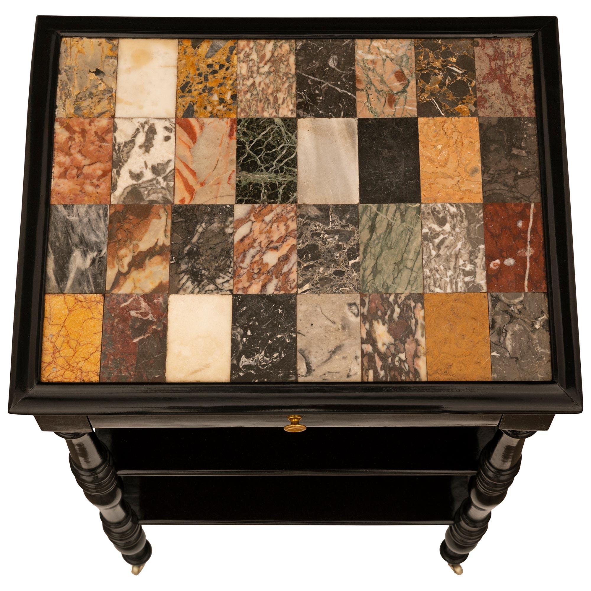 Italian 19th century ebonized Fruitwood, Ormolu and Specimen Marble side table For Sale 6