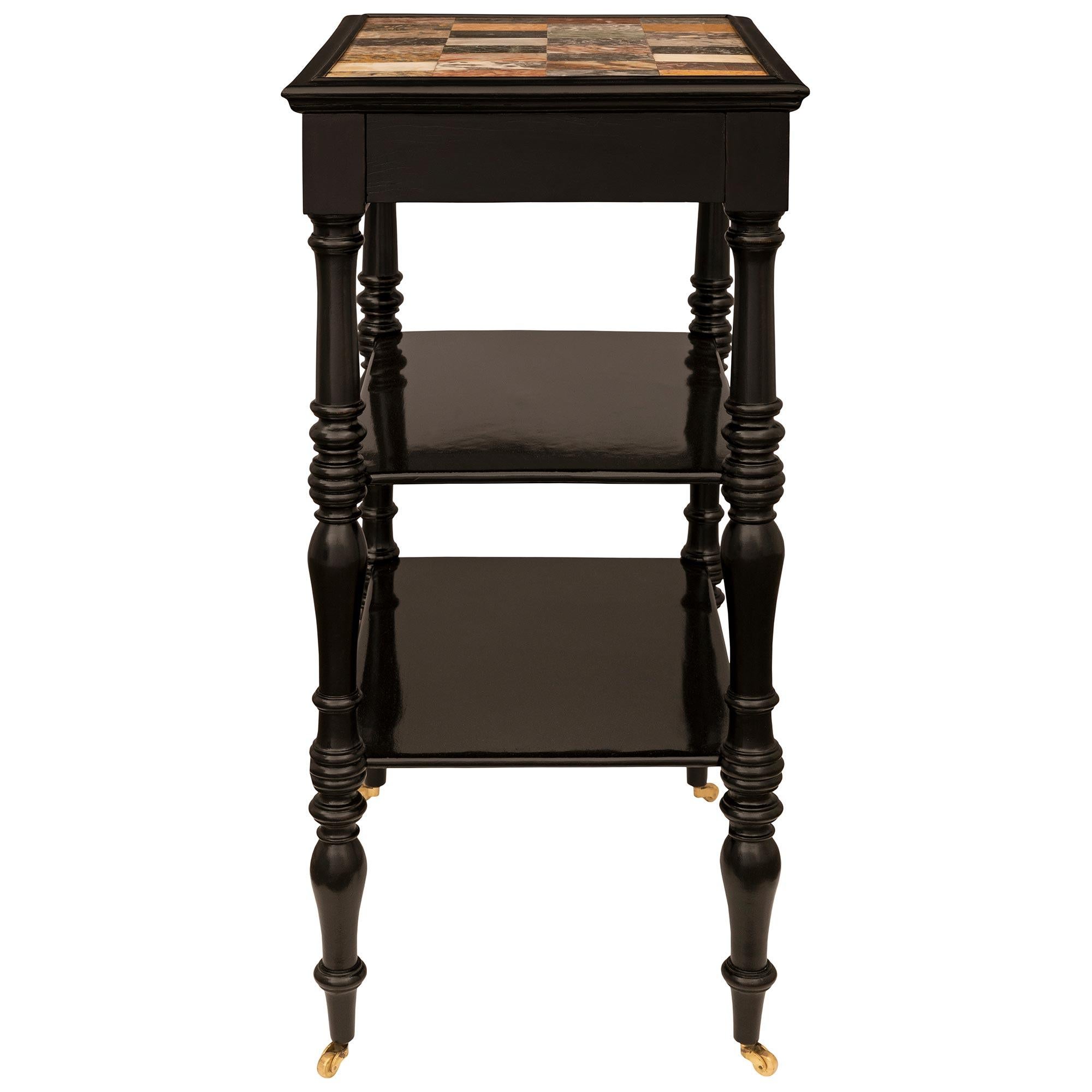 Italian 19th century ebonized Fruitwood, Ormolu and Specimen Marble side table For Sale 1
