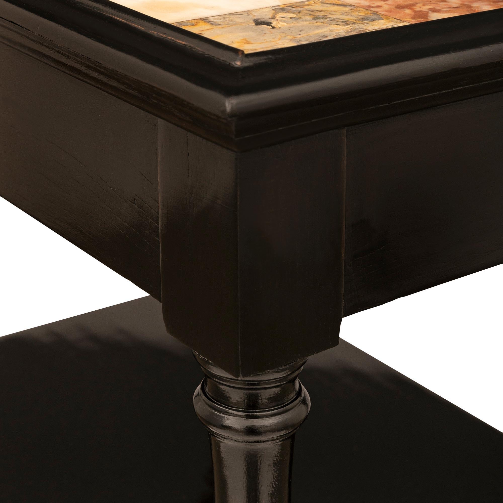 Italian 19th century ebonized Fruitwood, Ormolu and Specimen Marble side table For Sale 2