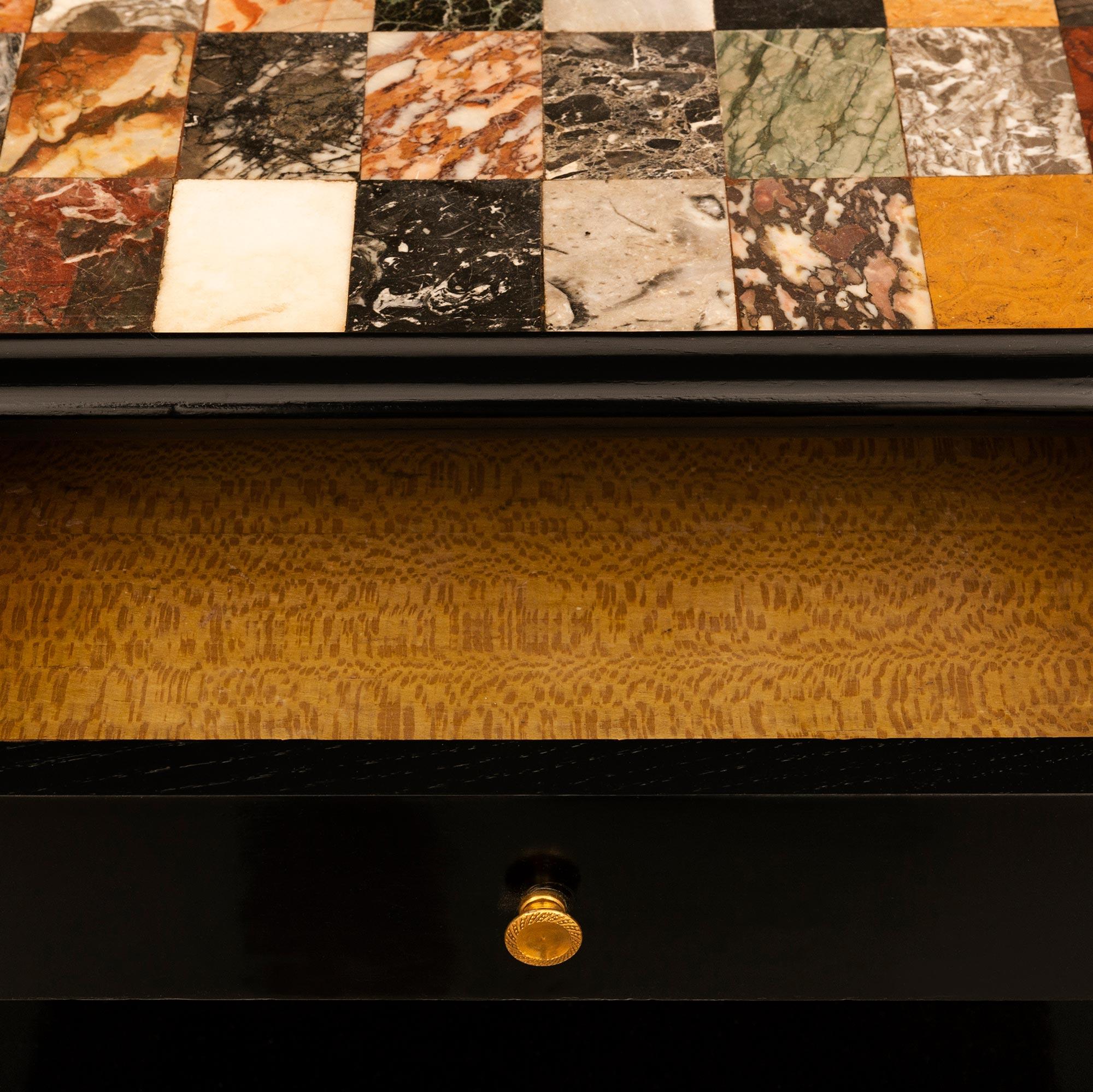 Italian 19th century ebonized Fruitwood, Ormolu and Specimen Marble side table For Sale 3