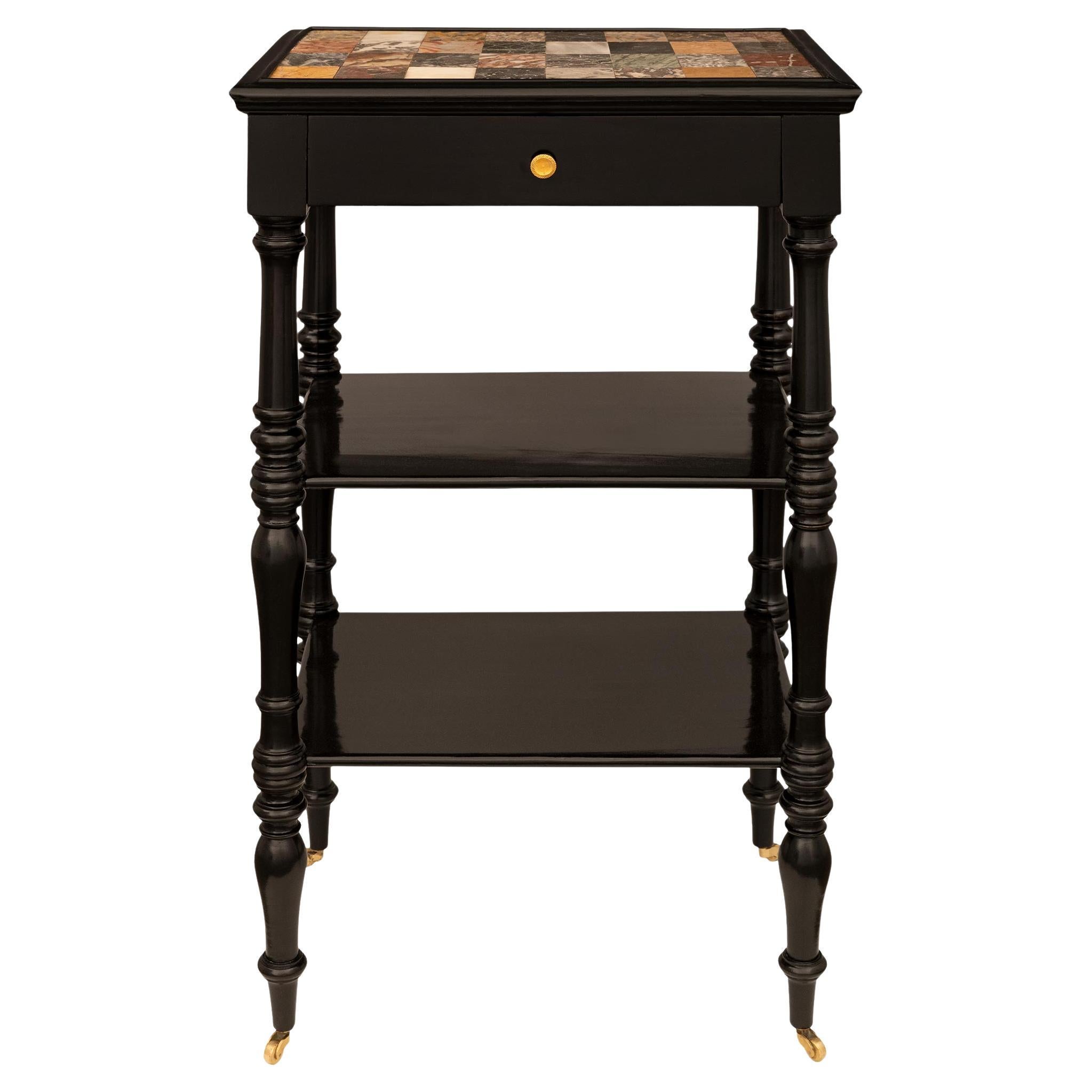 Italian 19th century ebonized Fruitwood, Ormolu and Specimen Marble side table