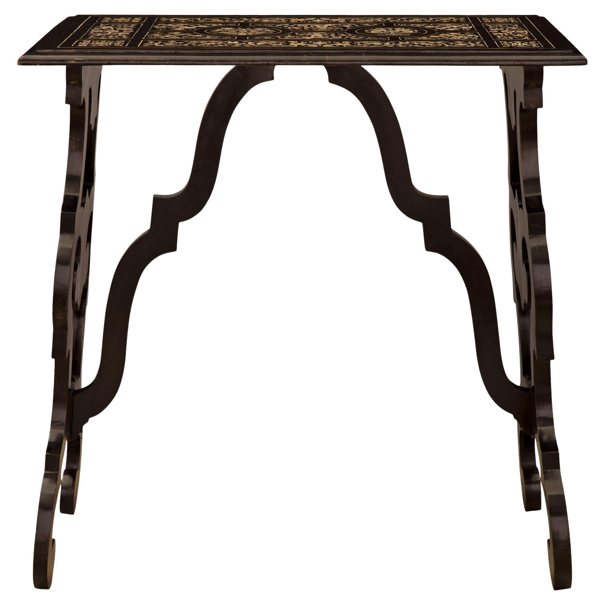 Italian 19th Century Ebony and Bone Trestle Table