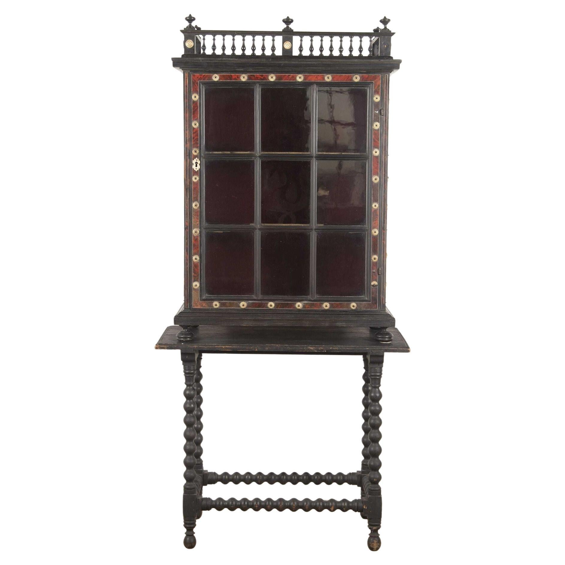 Italian 19th Century Ebony and Tortoiseshell Cabinet on Stand