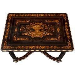 Italian 19th Century Ebony, Bone and Exotic Wood Center Table / Desk