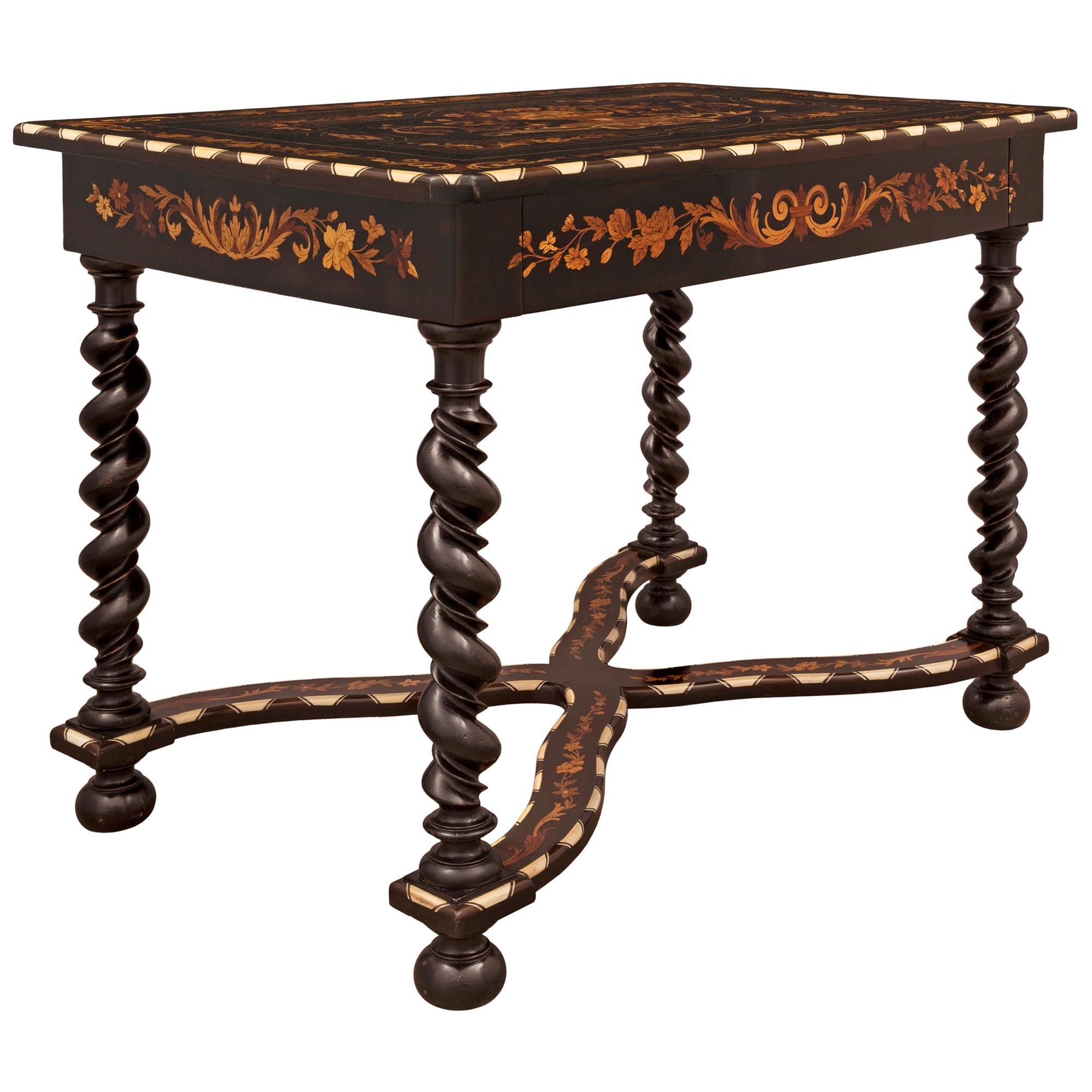 Italian 19th Century Ebony, Bone and Exotic Wood Center Table / Desk In Good Condition For Sale In West Palm Beach, FL