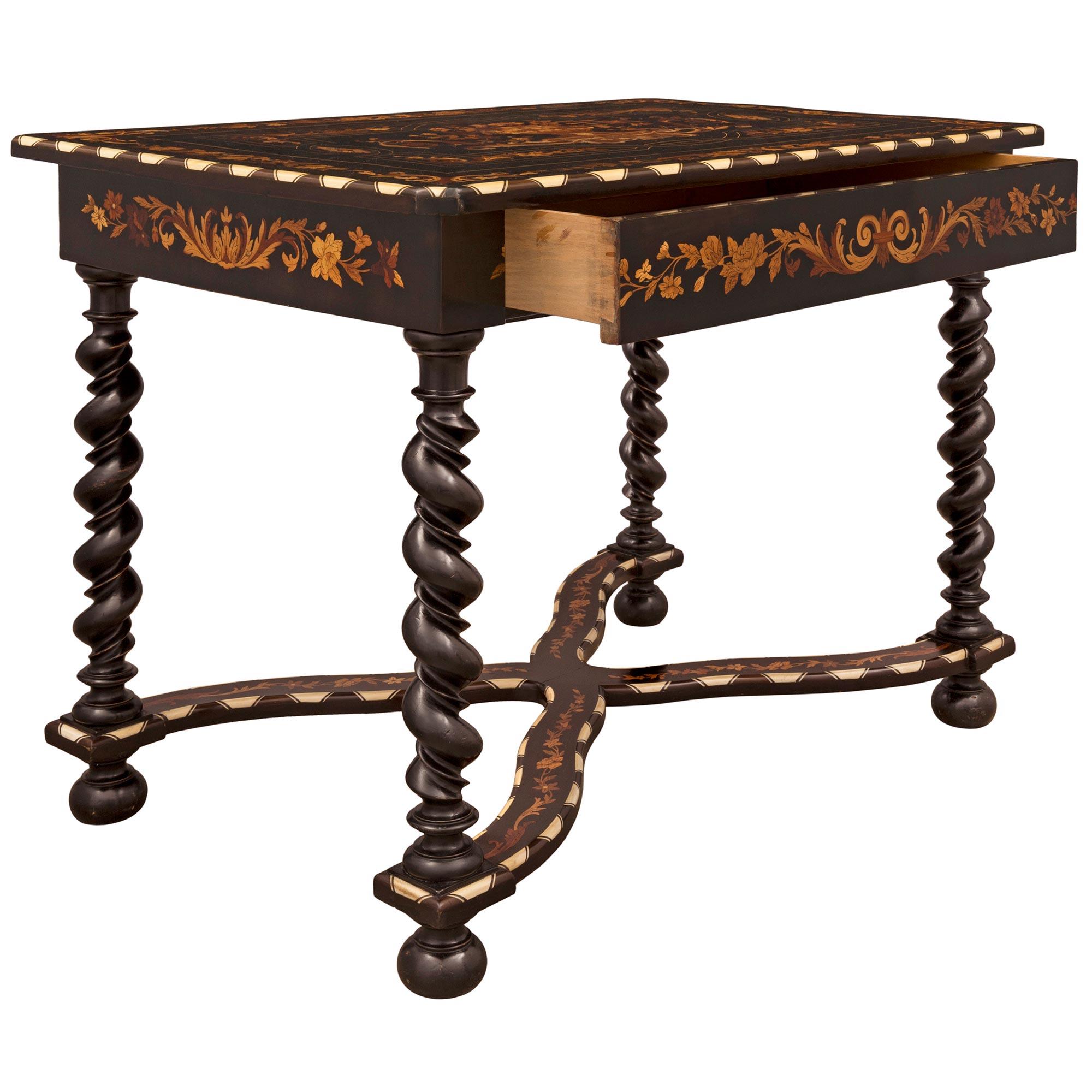 Italian 19th Century Ebony, Bone and Exotic Wood Center Table / Desk For Sale 1