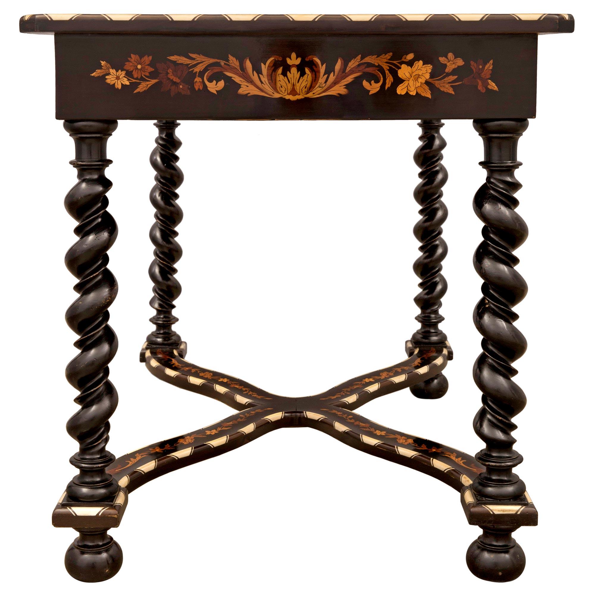 Italian 19th Century Ebony, Bone and Exotic Wood Center Table / Desk For Sale 2