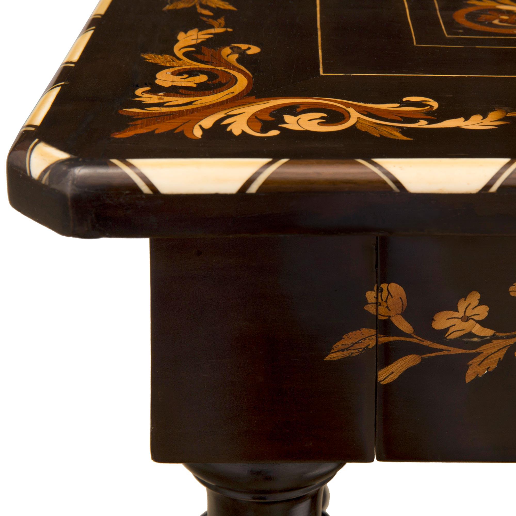Italian 19th Century Ebony, Bone and Exotic Wood Center Table / Desk For Sale 3