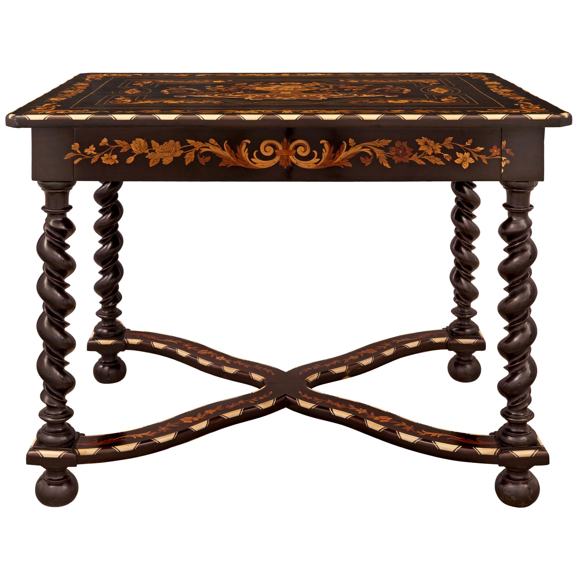 Italian 19th Century Ebony, Bone and Exotic Wood Center Table / Desk For Sale