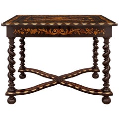 Italian 19th Century Ebony, Bone and Exotic Wood Center Table / Desk