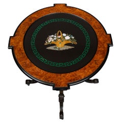 Italian 19th Century Ebony, Burl Walnut, Giltwood and Pietra Dura Side Table