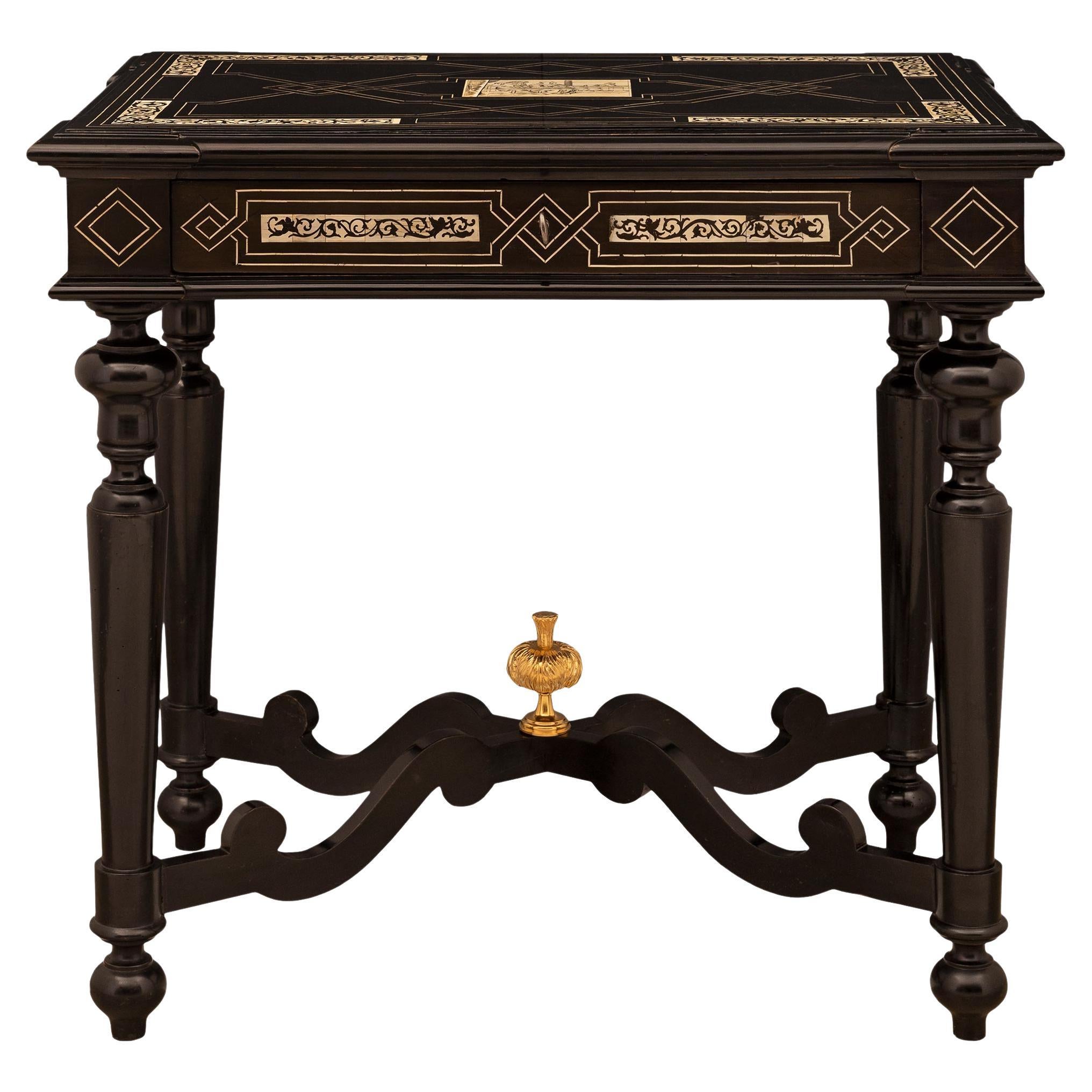 Italian 19th Century Ebony, Ivory And Ormolu Center/Side Table For Sale