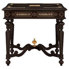 Antique Italian 19th Century Ebony, Ivory And Ormolu Center/Side Table