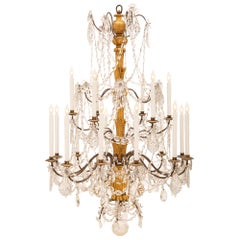 Antique Italian 19th Century Eighteen-Light Giltwood and Crystal Chandelier
