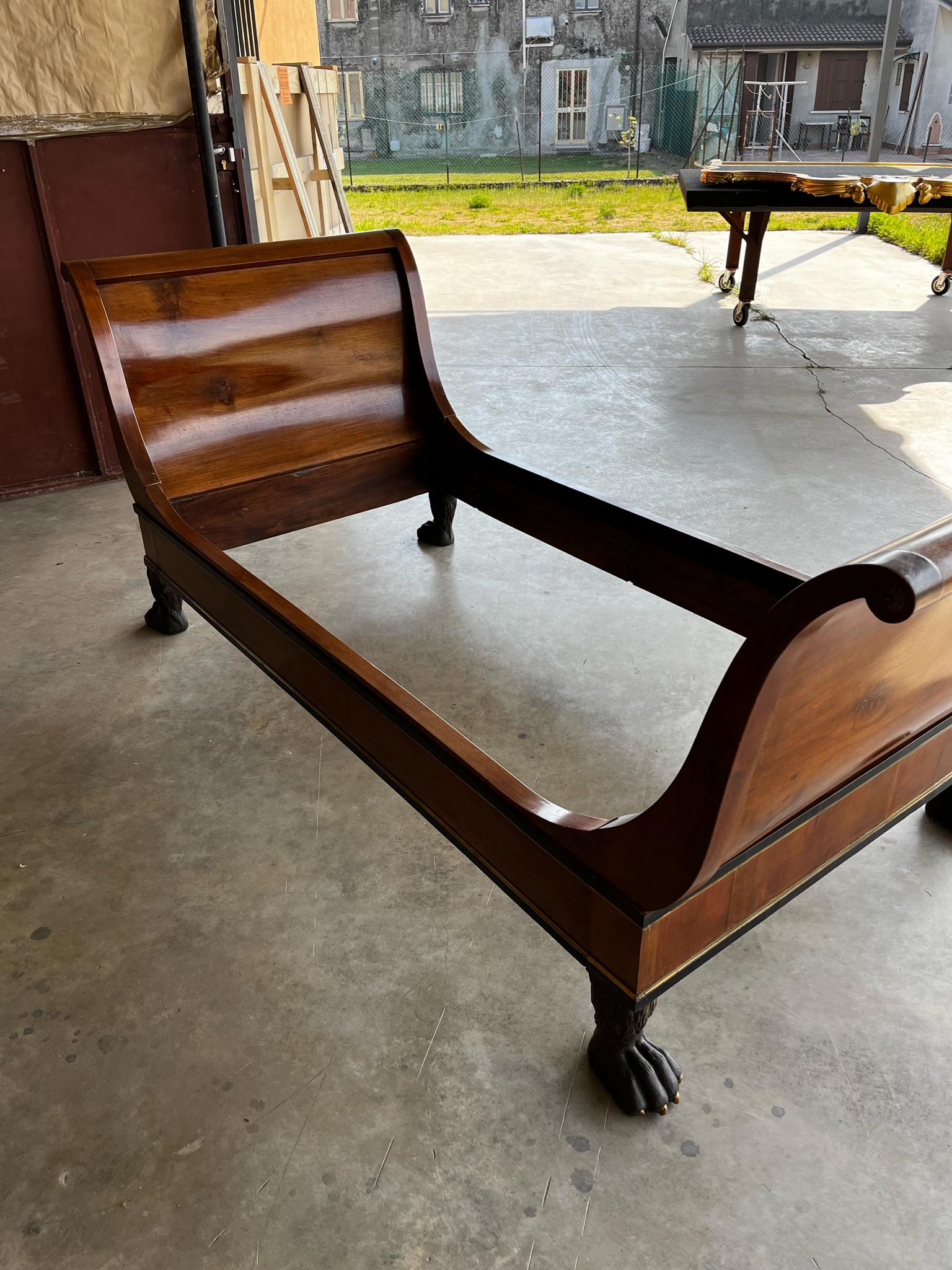 Italian 19th Century Empire Single Brass Inlaid Bed 2