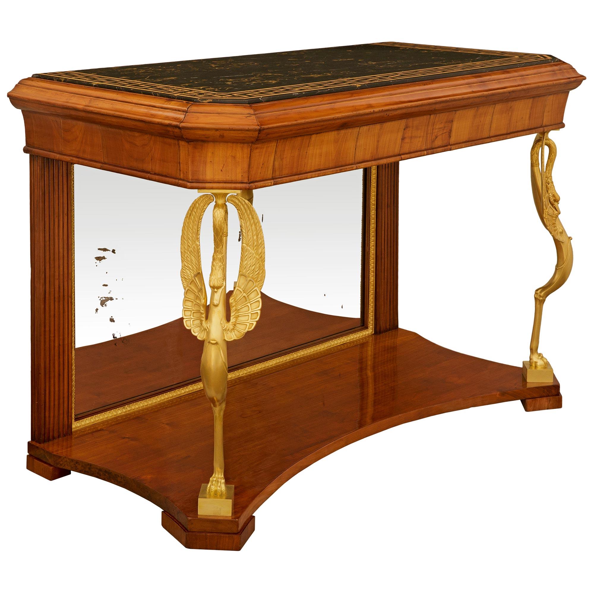 Italian 19th century Empire st. Cherrywood, Ormolu, Mirror and marble console In Good Condition For Sale In West Palm Beach, FL