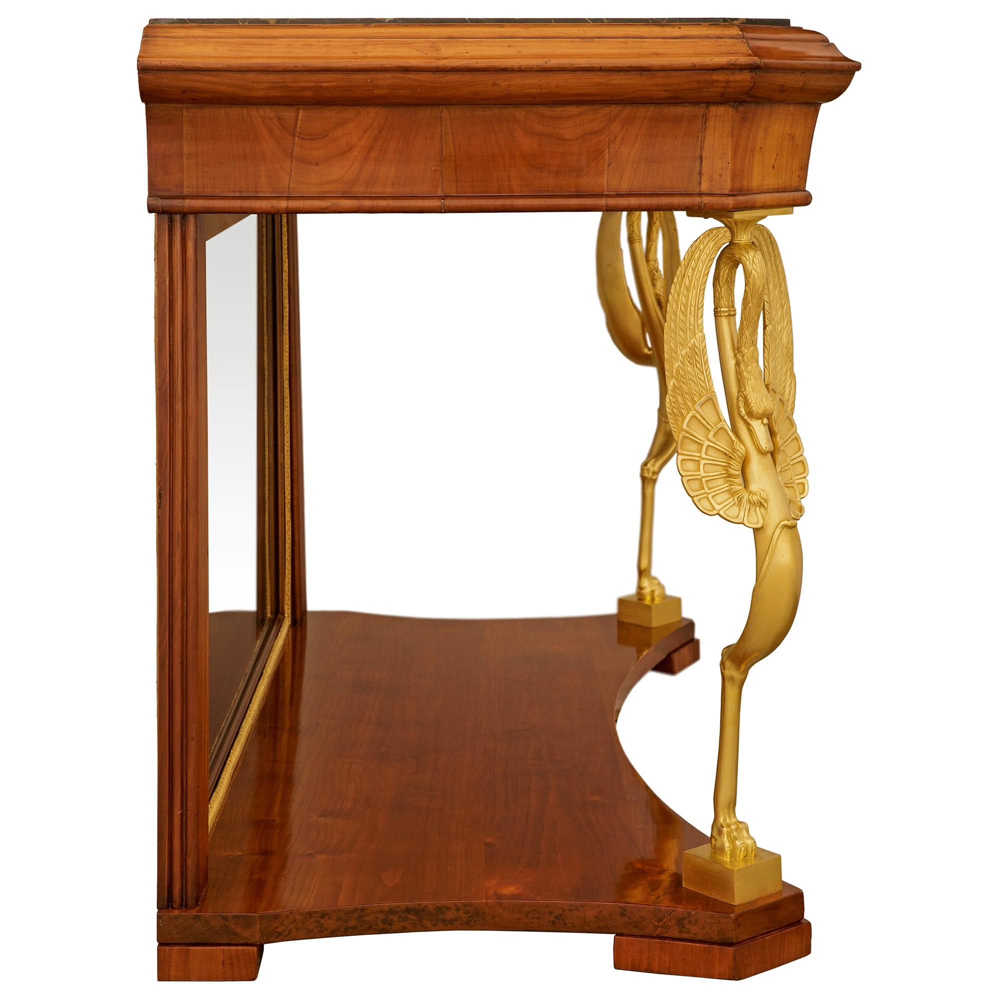 19th Century Italian 19th century Empire st. Cherrywood, Ormolu, Mirror and marble console For Sale
