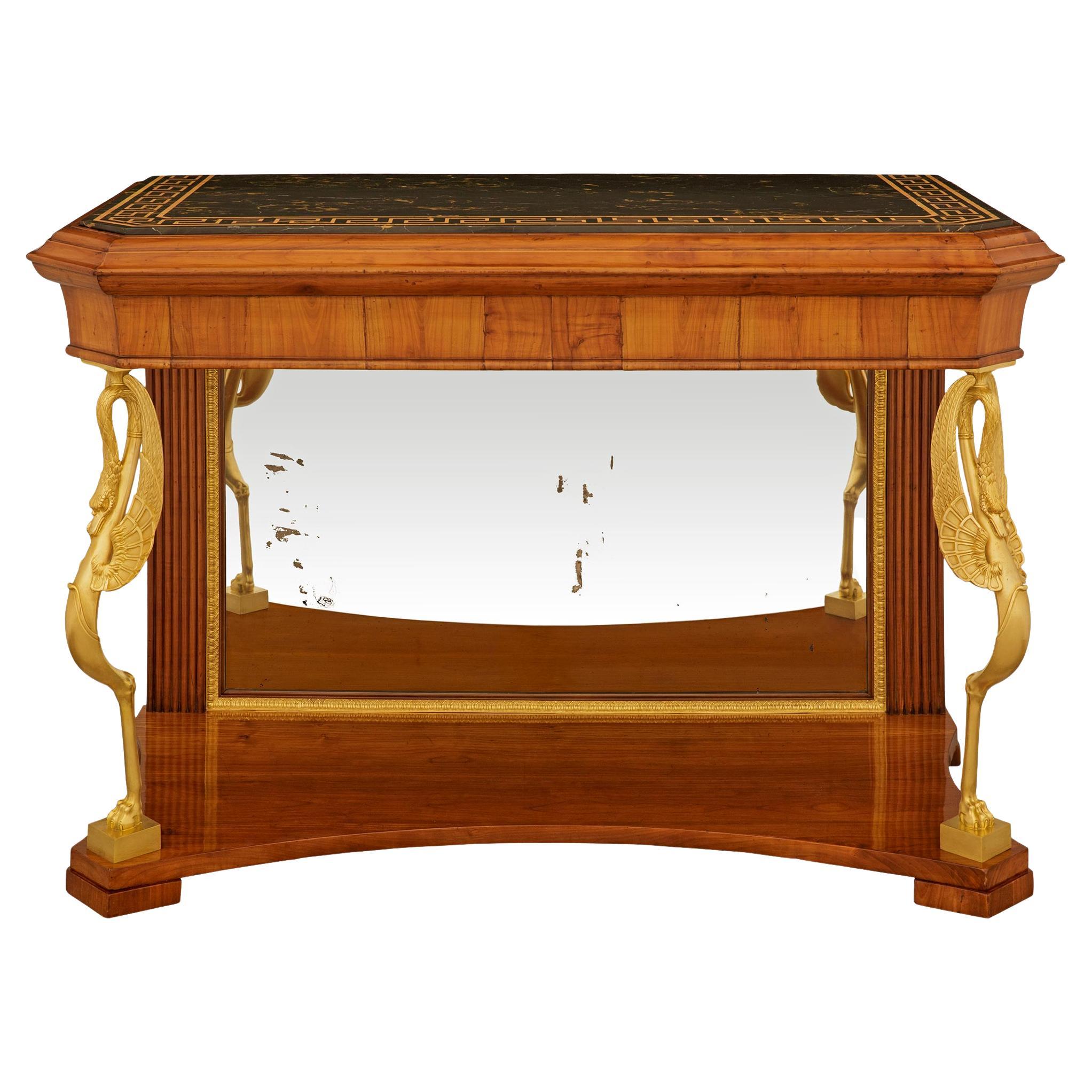 Italian 19th century Empire st. Cherrywood, Ormolu, Mirror and marble console For Sale