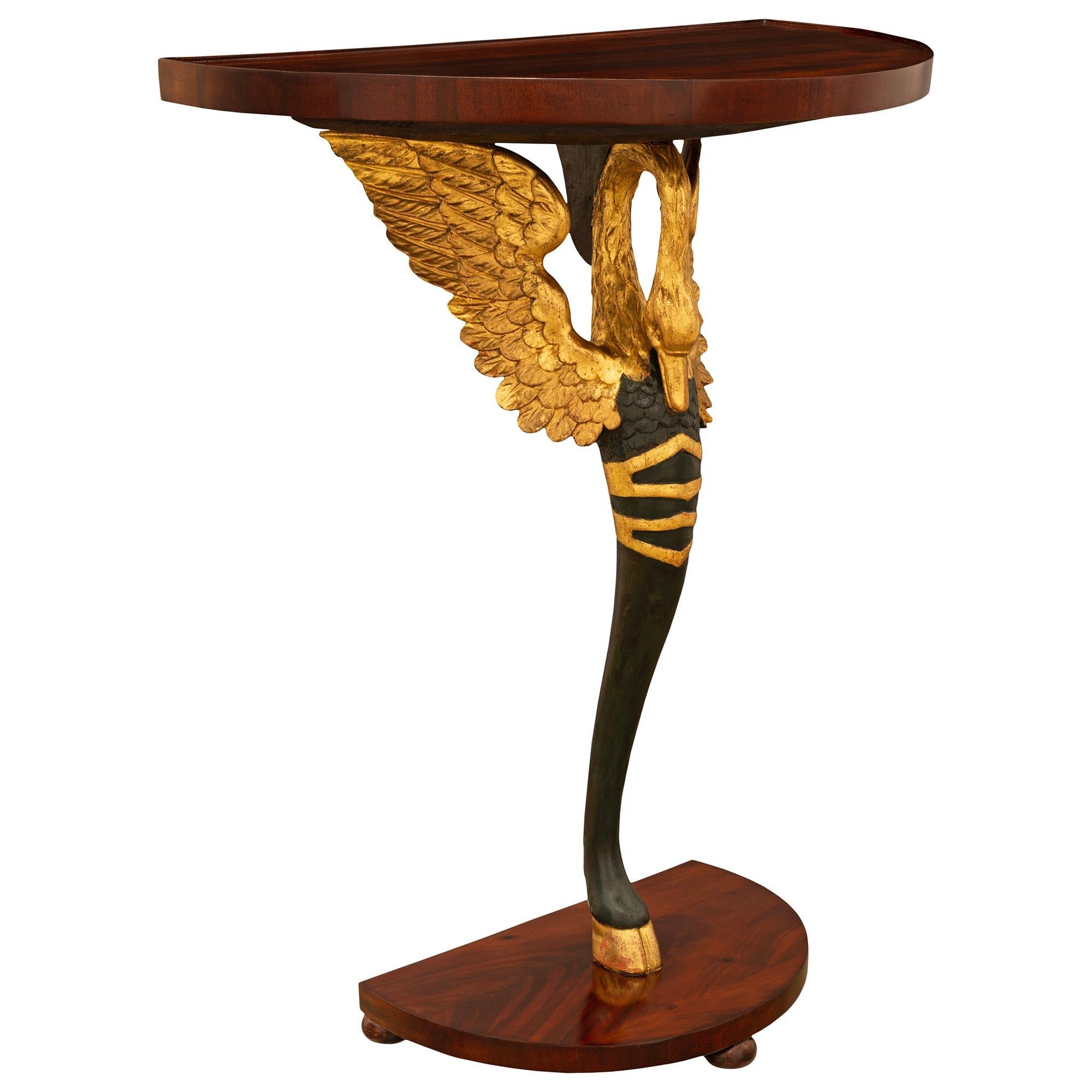 Patinated Italian 19th century Empire st Mahogany, Giltwood, patinated Wood console tables For Sale