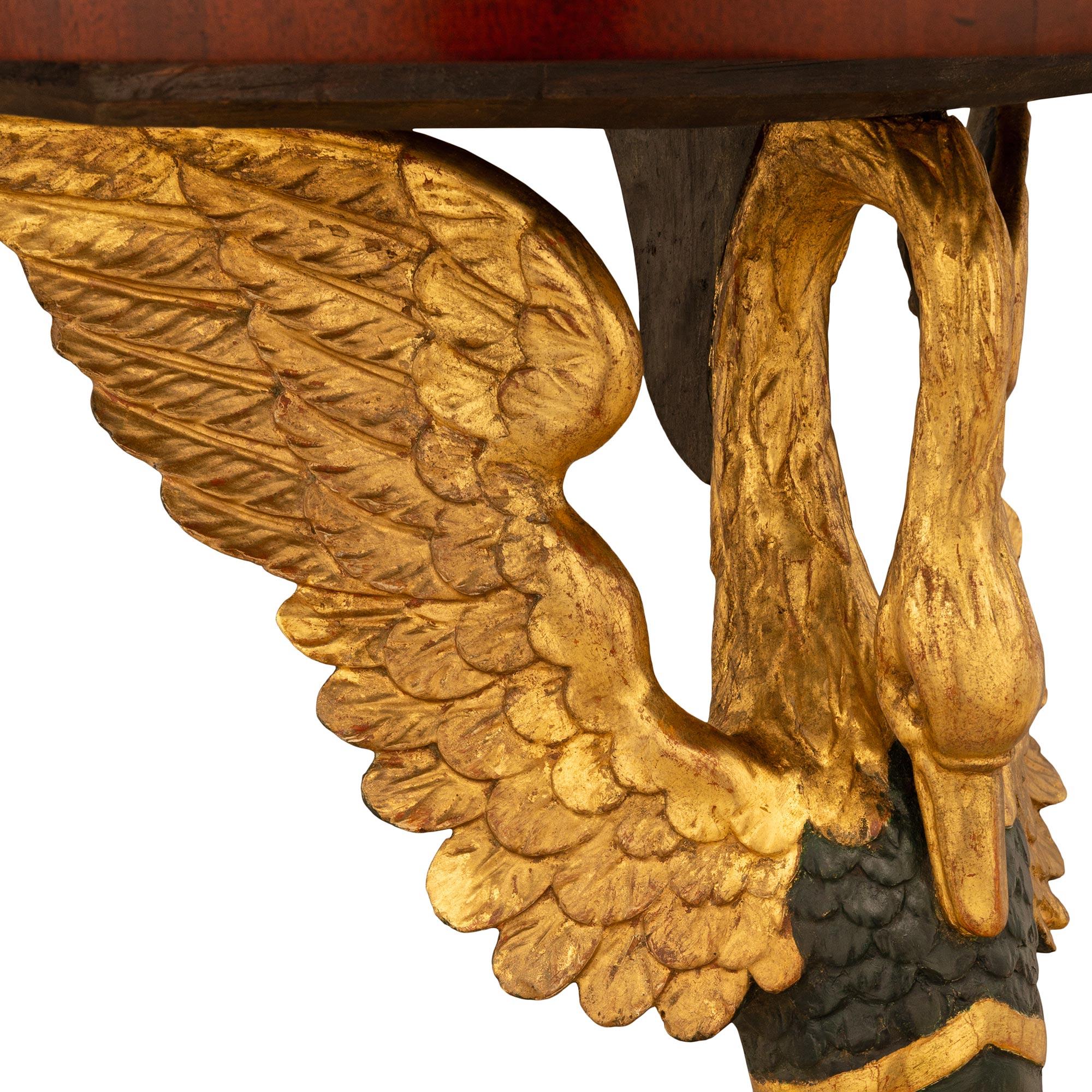 Italian 19th century Empire st Mahogany, Giltwood, patinated Wood console tables For Sale 1