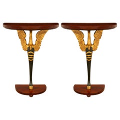 Antique Italian 19th century Empire st Mahogany, Giltwood, patinated Wood console tables