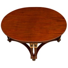 Italian 19th Century Empire St. Oval Mahogany, Gilt and Patinated Center Table