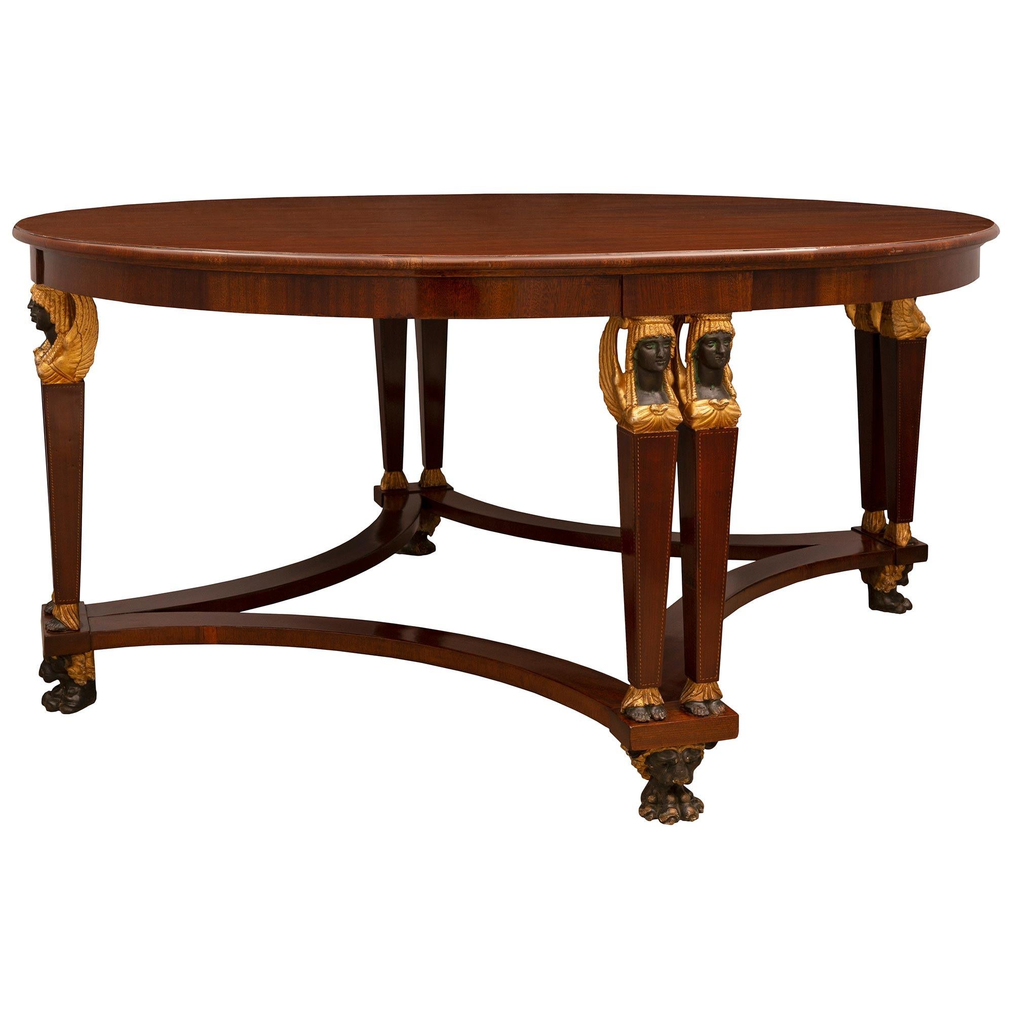 Neoclassical Italian 19th Century Empire St. Oval Mahogany, Gilt and Patinated Center Table For Sale