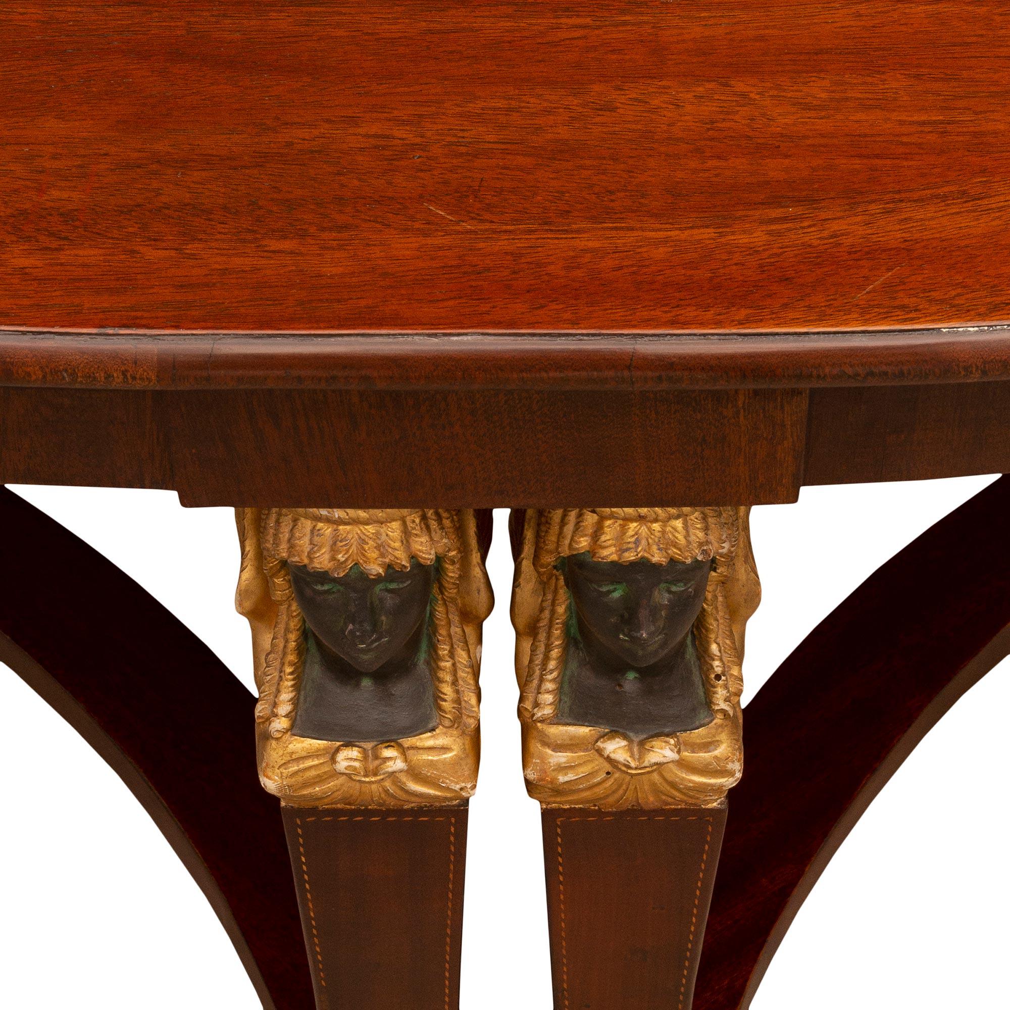 Italian 19th Century Empire St. Oval Mahogany, Gilt and Patinated Center Table For Sale 1