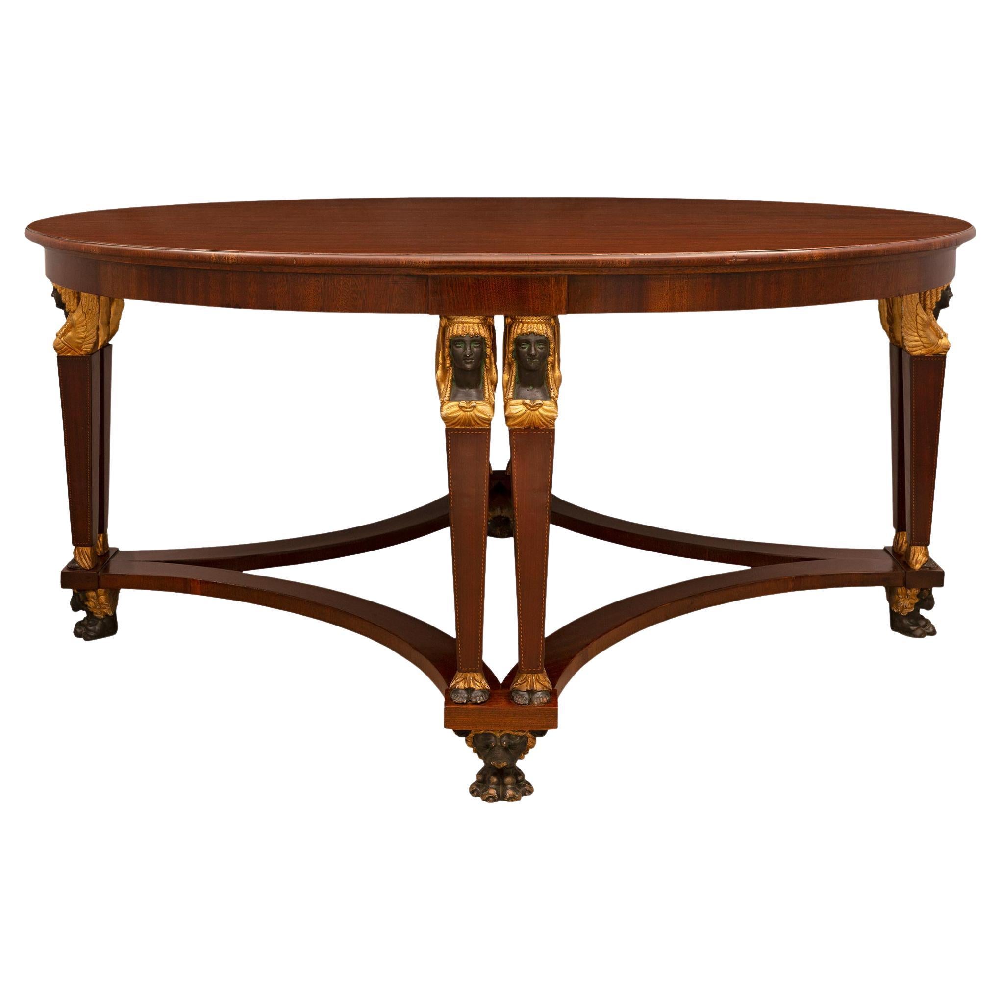 Italian 19th Century Empire St. Oval Mahogany, Gilt and Patinated Center Table For Sale