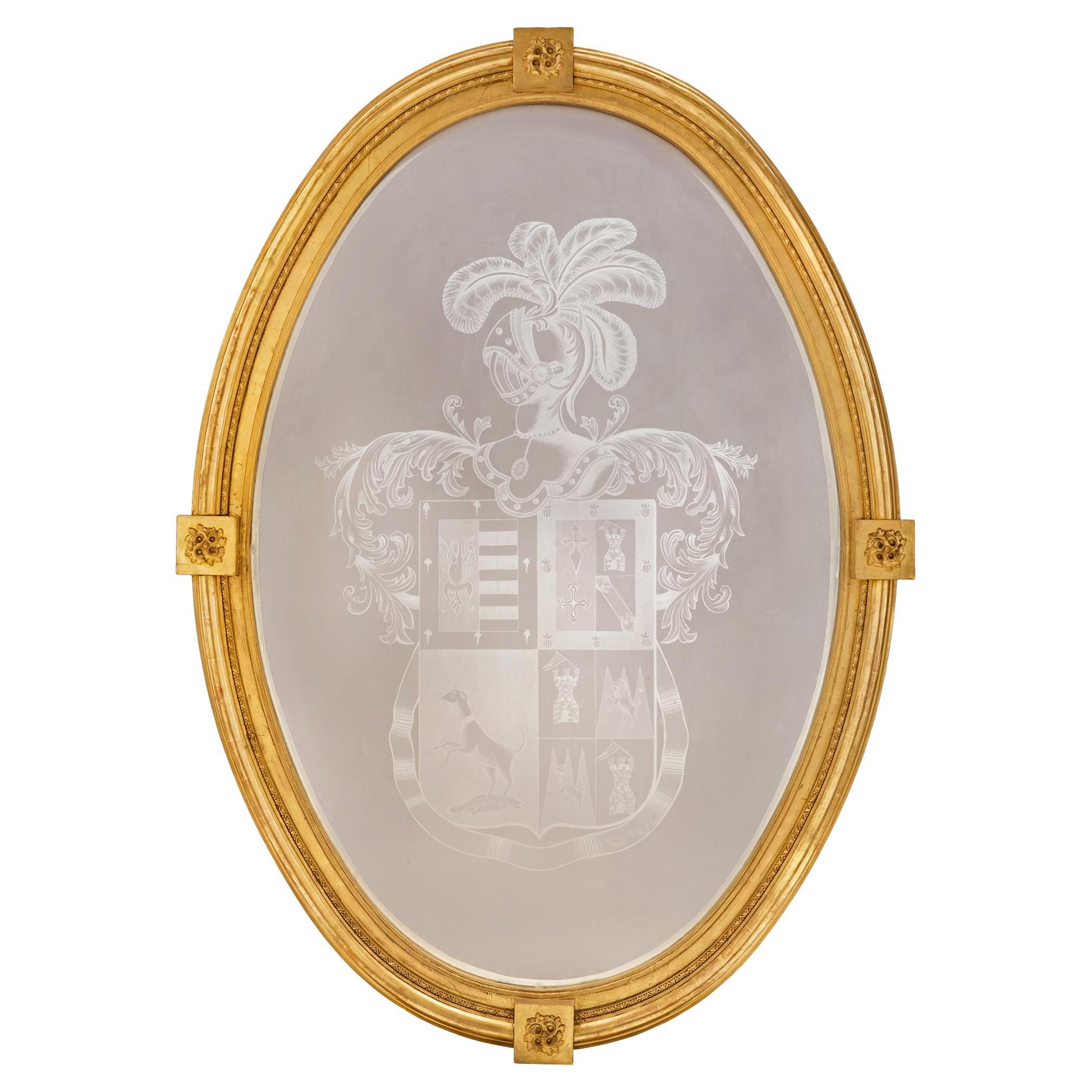 Italian 19th Century Etched Glass Family Crest Signed J. Prat. Colon 7