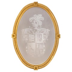 Antique Italian 19th Century Etched Glass Family Crest Signed J. Prat. Colon 7
