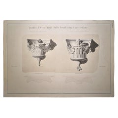 Antique Italian 19th Century Florence Architectural Decoration Hand-Colored Print