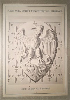 Italian 19th Century Florence Architectural Decoration Hand-Colored Print Stemma
