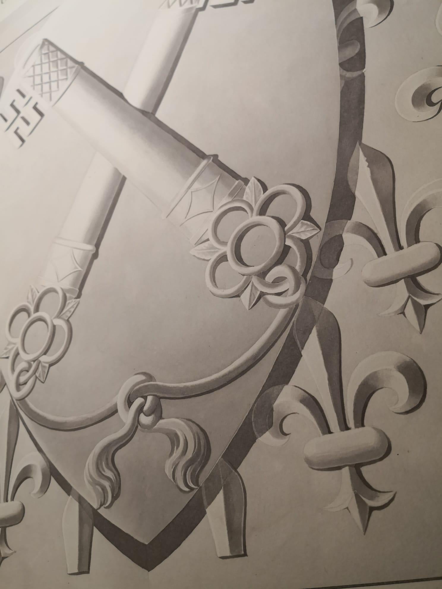Italienisches italienisches Architekturdesign des 19. Jahrhunderts Florenz, Stemma mit handkoloriertem Druck im Angebot 2