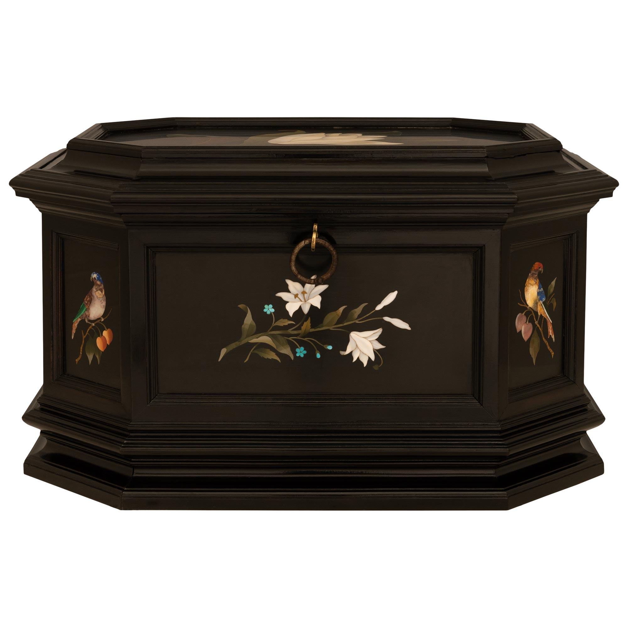 Italian 19th Century Florentine St. Ebony And Pietra Dura Marble Box For Sale 8