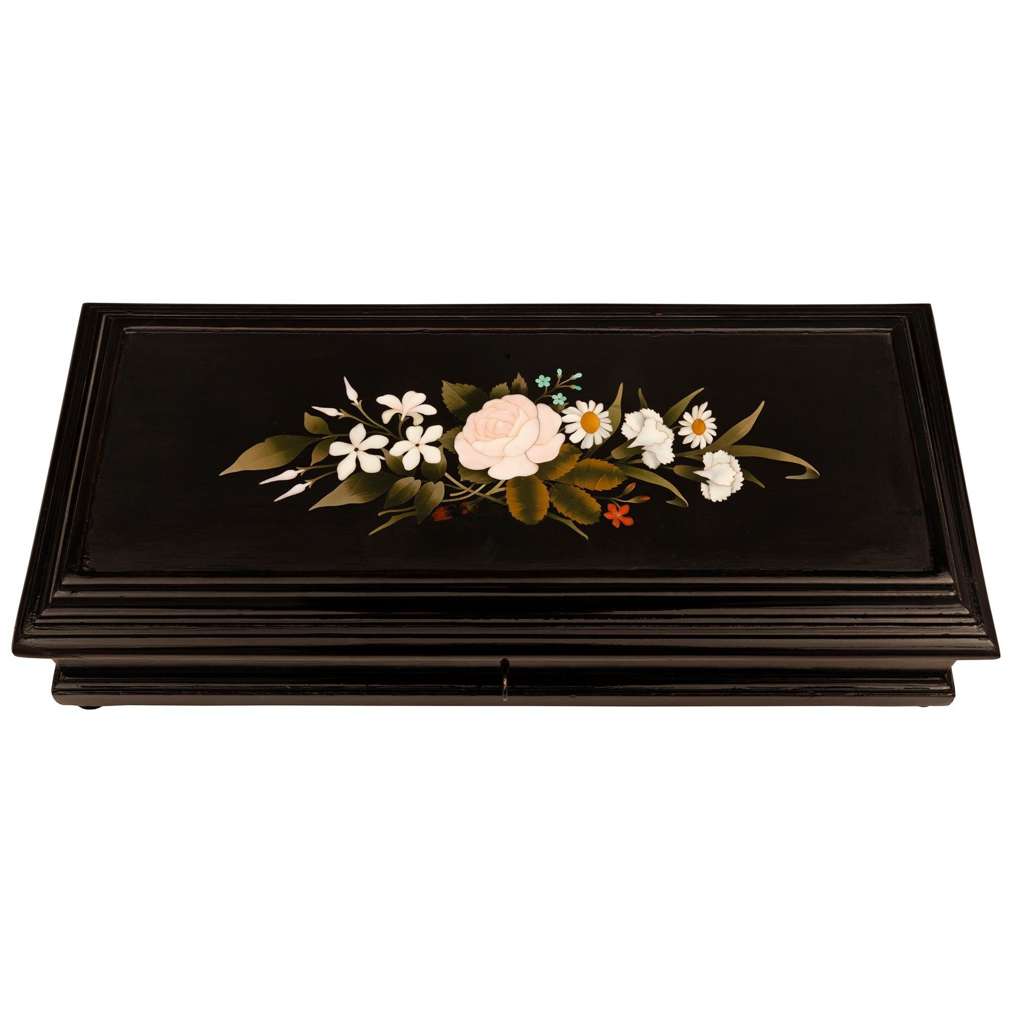 Italian 19th Century Florentine St. Ebony and Pietra Dura Marble Box In Good Condition For Sale In West Palm Beach, FL