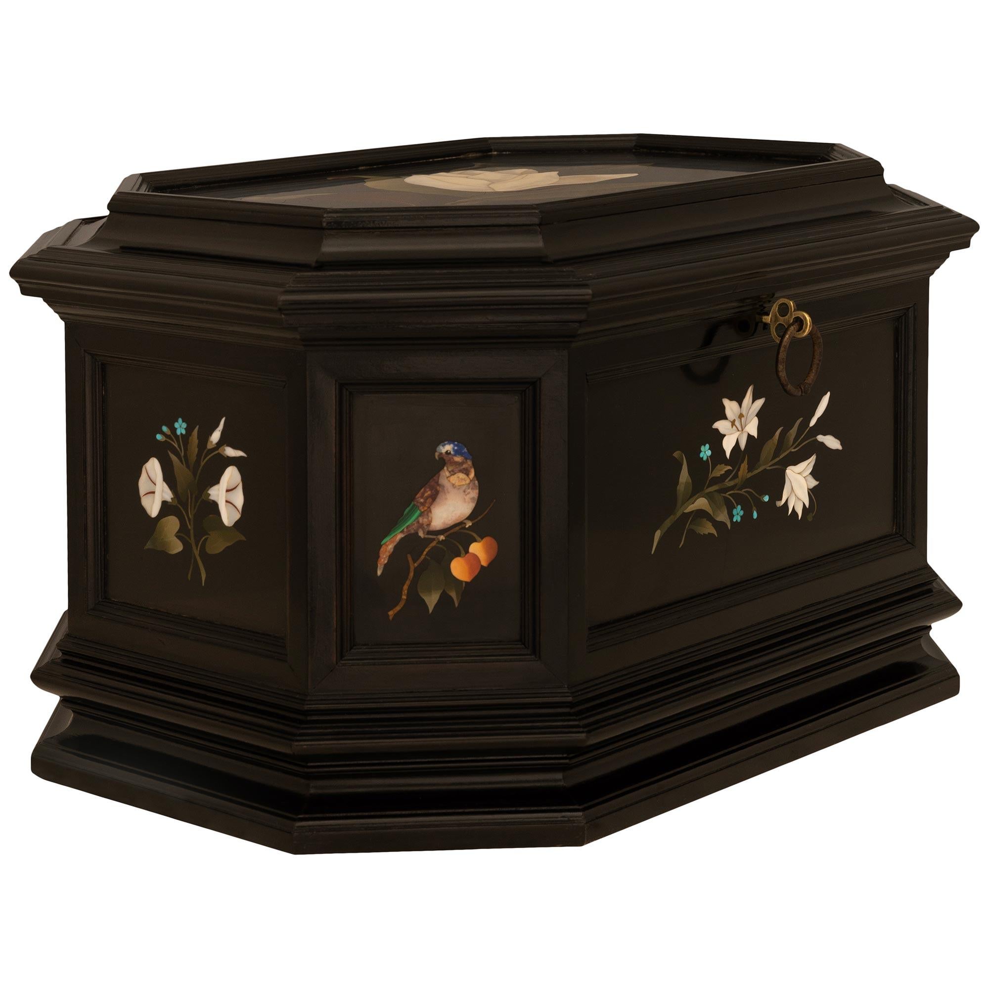 Italian 19th Century Florentine St. Ebony And Pietra Dura Marble Box In Good Condition For Sale In West Palm Beach, FL