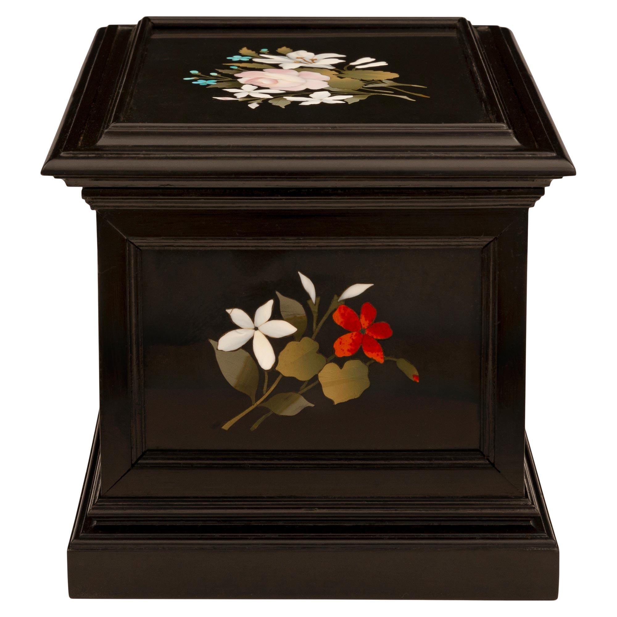 Italian 19th Century Florentine St. Ebony and Pietra Dura Marble Box For Sale 2