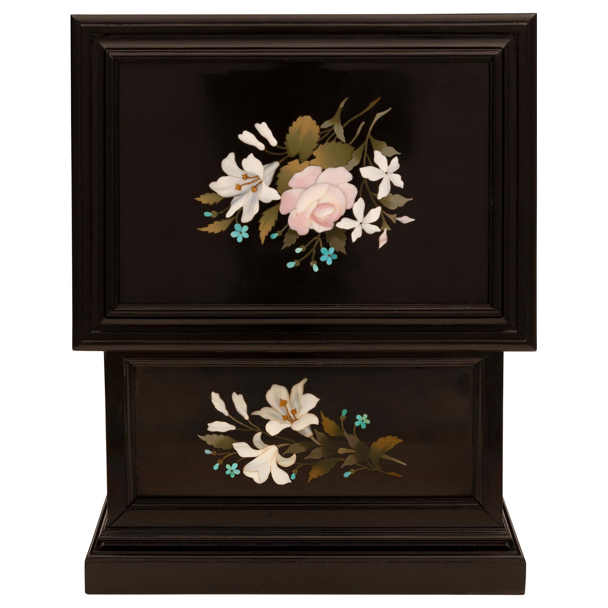 Italian 19th Century Florentine St. Ebony and Pietra Dura Marble Box For Sale 6