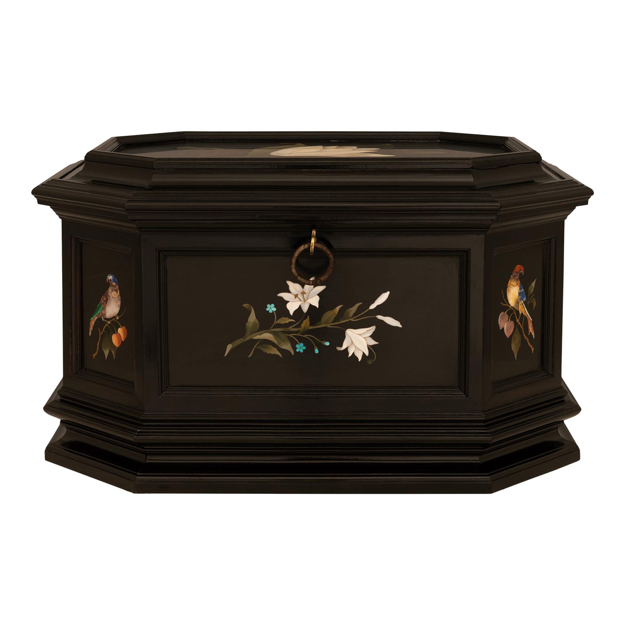 Italian 19th Century Florentine St. Ebony And Pietra Dura Marble Box