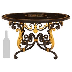 Italienischer Florentiner Schmiedeeisen-Tisch aus vergoldetem Metall und Marmor aus dem 19. Jahrhundert